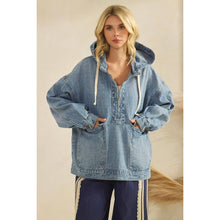 Load image into Gallery viewer, Hooded Quarter Zip Denim