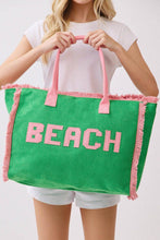Load image into Gallery viewer, MB0330 Terry Cloth Fringe Beach Tote Bag: Green - South Main Boutique