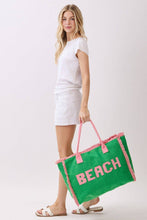 Load image into Gallery viewer, MB0330 Terry Cloth Fringe Beach Tote Bag: Green - South Main Boutique