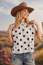 Load image into Gallery viewer, Polka Dot Sleeveless Knit Sweater Top: WHITE/BLACK / M - South Main Boutique