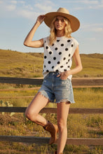 Load image into Gallery viewer, Polka Dot Sleeveless Knit Sweater Top: WHITE/BLACK / M - South Main Boutique