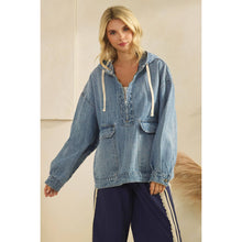Load image into Gallery viewer, Hooded Quarter Zip Denim