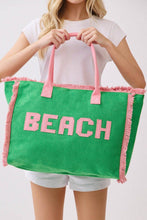 Load image into Gallery viewer, MB0330 Terry Cloth Fringe Beach Tote Bag: Green - South Main Boutique
