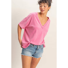 Load image into Gallery viewer, Washed V-Neck Tee FUCHSIA