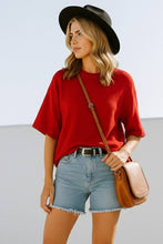 Load image into Gallery viewer, Short Sleeve Relaxed Sweater Top: RED / M - South Main Boutique
