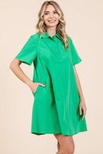 Load image into Gallery viewer, POPLIN COLLAR PLEATED BACK MINI DRESS: PARIS GREEN / S-M-L(2-2-2) - South Main Boutique
