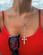 Load image into Gallery viewer, LARIAT PEARL CROSS NECKLACE
