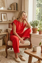 Load image into Gallery viewer, Red Contrast Stitch Lounge Set
