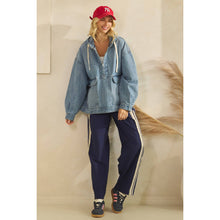 Load image into Gallery viewer, Hooded Quarter Zip Denim
