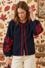 Load image into Gallery viewer, CARDI NAVY W/RED EMBROIDERY
