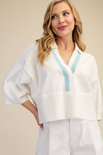 Load image into Gallery viewer, Collar With Contrast Trim Loose Fit Dropped Shoulder Sweater: Ivory / L - South Main Boutique
