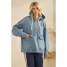 Load image into Gallery viewer, Hooded Quarter Zip Denim
