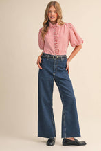 Load image into Gallery viewer, STRIPED RUFFLED BUTTON DOWN TOP MTP4692: BERRY RED / S - South Main Boutique
