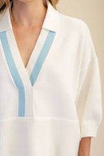 Load image into Gallery viewer, Collar With Contrast Trim Loose Fit Dropped Shoulder Sweater: Ivory / L - South Main Boutique
