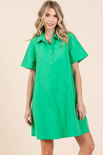 Load image into Gallery viewer, POPLIN COLLAR PLEATED BACK MINI DRESS: PARIS GREEN / S-M-L(2-2-2) - South Main Boutique
