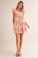 Load image into Gallery viewer, EXCLUSIVE FLORAL PRINT FLUTTER SLEEVE MINI DRESS MDR4722: IVORY MULTI / S - South Main Boutique
