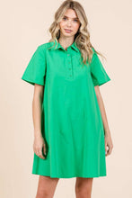 Load image into Gallery viewer, POPLIN COLLAR PLEATED BACK MINI DRESS: PARIS GREEN / S-M-L(2-2-2) - South Main Boutique
