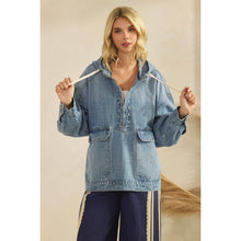 Load image into Gallery viewer, Hooded Quarter Zip Denim
