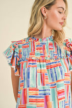 Load image into Gallery viewer, EXCLUSIVE PRINT SMOCKED YOKE RUFFLE TRIM TOP MTP3141: MINT MULTI / M - South Main Boutique
