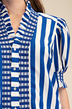 Load image into Gallery viewer, Ruffle V-Neck Smocked Puff Sleeve Blouse: Blue / L - South Main Boutique
