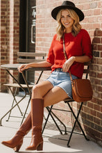 Load image into Gallery viewer, Short Sleeve Relaxed Sweater Top: RED / M - South Main Boutique
