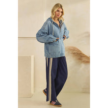 Load image into Gallery viewer, Hooded Quarter Zip Denim

