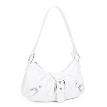 Load image into Gallery viewer, EJ60292 Grunge Buckle Baguette Shoulder Bag: White - South Main Boutique
