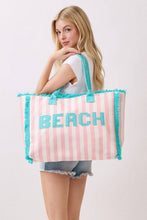 Load image into Gallery viewer, MB0331 Striped Terry Cloth Beach Tote Bag: Pink - South Main Boutique
