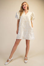 Load image into Gallery viewer, Ruffle V-Neck Puff Sleeve Mini Dress: Champagne / M - South Main Boutique
