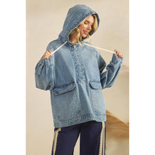 Load image into Gallery viewer, Hooded Quarter Zip Denim
