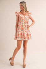 Load image into Gallery viewer, EXCLUSIVE FLORAL PRINT FLUTTER SLEEVE MINI DRESS MDR4722: IVORY MULTI / S - South Main Boutique
