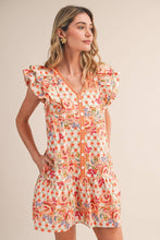 Load image into Gallery viewer, EXCLUSIVE FLORAL PRINT FLUTTER SLEEVE MINI DRESS MDR4722: IVORY MULTI / S - South Main Boutique
