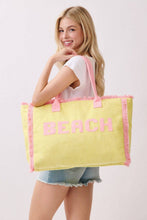Load image into Gallery viewer, MB0330 Terry Cloth Fringe Beach Tote Bag: Yellow - South Main Boutique
