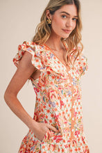 Load image into Gallery viewer, EXCLUSIVE FLORAL PRINT FLUTTER SLEEVE MINI DRESS MDR4722: IVORY MULTI / S - South Main Boutique
