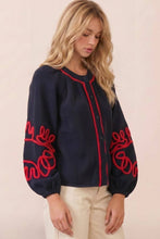 Load image into Gallery viewer, CARDI NAVY W/RED EMBROIDERY
