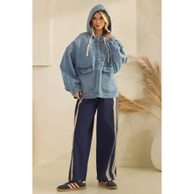Load image into Gallery viewer, Hooded Quarter Zip Denim
