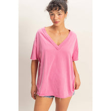 Load image into Gallery viewer, Washed V-Neck Tee FUCHSIA

