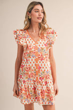Load image into Gallery viewer, EXCLUSIVE FLORAL PRINT FLUTTER SLEEVE MINI DRESS MDR4722: IVORY MULTI / S - South Main Boutique
