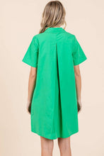 Load image into Gallery viewer, POPLIN COLLAR PLEATED BACK MINI DRESS: PARIS GREEN / S-M-L(2-2-2) - South Main Boutique
