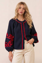 Load image into Gallery viewer, CARDI NAVY W/RED EMBROIDERY
