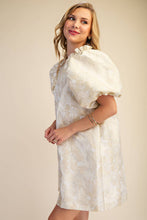 Load image into Gallery viewer, Ruffle V-Neck Puff Sleeve Mini Dress: Champagne / M - South Main Boutique
