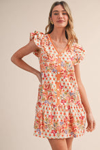 Load image into Gallery viewer, EXCLUSIVE FLORAL PRINT FLUTTER SLEEVE MINI DRESS MDR4722: IVORY MULTI / S - South Main Boutique
