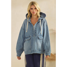 Load image into Gallery viewer, Hooded Quarter Zip Denim
