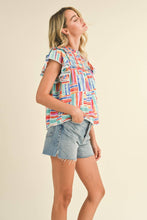 Load image into Gallery viewer, EXCLUSIVE PRINT SMOCKED YOKE RUFFLE TRIM TOP MTP3141: MINT MULTI / M - South Main Boutique
