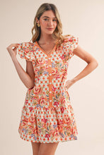 Load image into Gallery viewer, EXCLUSIVE FLORAL PRINT FLUTTER SLEEVE MINI DRESS MDR4722: IVORY MULTI / S - South Main Boutique
