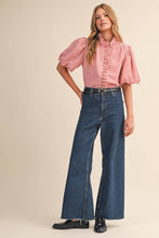 Load image into Gallery viewer, STRIPED RUFFLED BUTTON DOWN TOP MTP4692: BERRY RED / S - South Main Boutique
