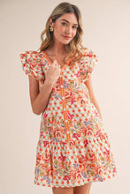 Load image into Gallery viewer, EXCLUSIVE FLORAL PRINT FLUTTER SLEEVE MINI DRESS MDR4722: IVORY MULTI / S - South Main Boutique
