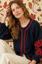 Load image into Gallery viewer, CARDI NAVY W/RED EMBROIDERY
