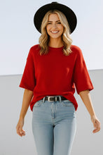 Load image into Gallery viewer, Short Sleeve Relaxed Sweater Top: RED / M - South Main Boutique
