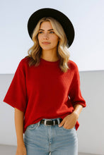 Load image into Gallery viewer, Short Sleeve Relaxed Sweater Top: RED / M - South Main Boutique
